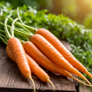 photograph of a few scarlet nantes carrots harvest with tops, shorter carrots 706215