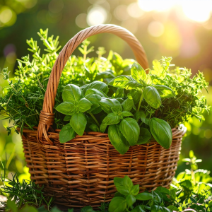 photographs of herbs in basket 380840